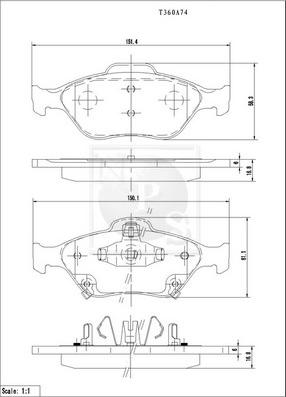 NPS T360A74 - Тормозные колодки, дисковые, комплект autospares.lv