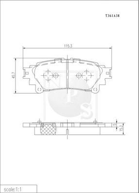 NPS T361A38 - Тормозные колодки, дисковые, комплект autospares.lv