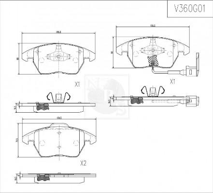 NPS V360G01 - Тормозные колодки, дисковые, комплект autospares.lv