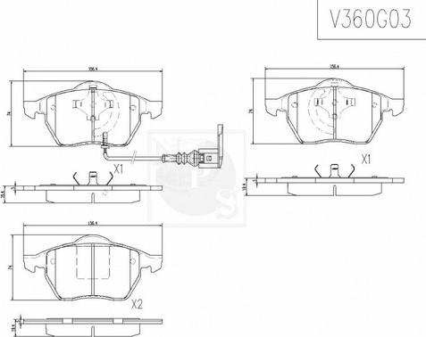 NPS V360G03 - Тормозные колодки, дисковые, комплект autospares.lv