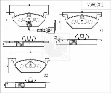 NPS V360G02 - Тормозные колодки, дисковые, комплект autospares.lv