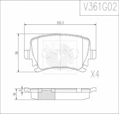 NPS V361G02 - Тормозные колодки, дисковые, комплект autospares.lv