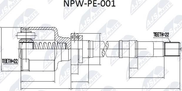 NTY NPW-PE-001 - Шарнирный комплект, ШРУС, приводной вал autospares.lv