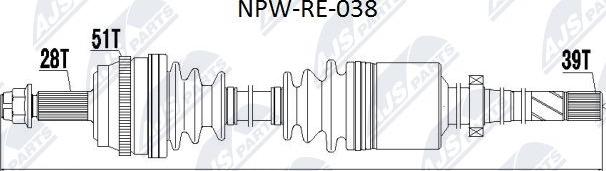 NTY NPW-RE-038 - Приводной вал autospares.lv