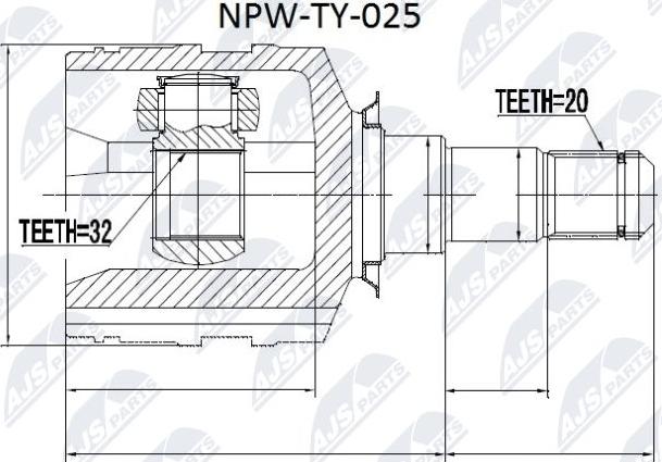 NTY NPW-TY-025 - Шарнирный комплект, ШРУС, приводной вал autospares.lv