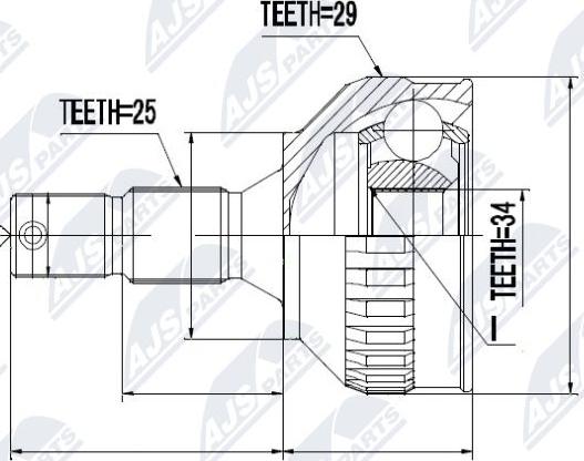 NTY NPZ-PE-013 - Шарнирный комплект, ШРУС, приводной вал autospares.lv