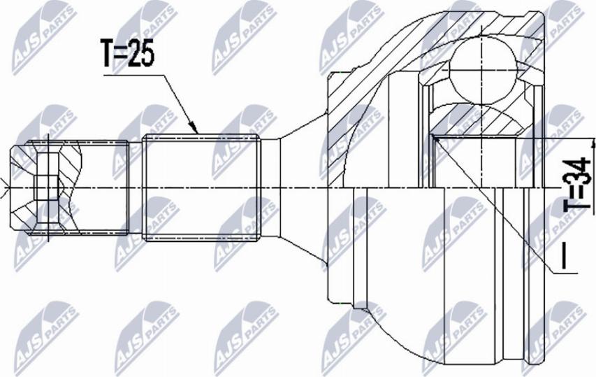 NTY NPZ-PE-034 - Шарнирный комплект, ШРУС, приводной вал autospares.lv