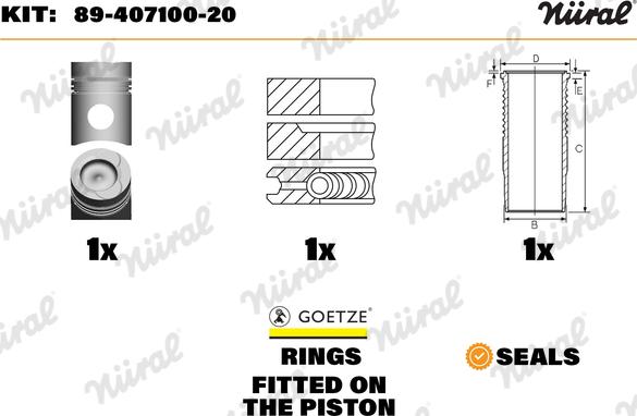 Nüral 89-407100-20 - Ремонтный комплект, поршень / гильза цилиндра autospares.lv