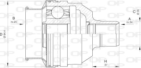 Open Parts CVJ5591.20 - Шарнирный комплект, ШРУС, приводной вал autospares.lv