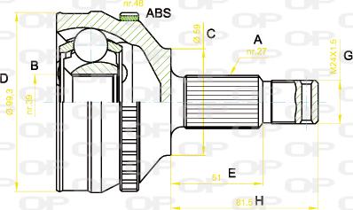 Open Parts CVJ5222.10 - Шарнирный комплект, ШРУС, приводной вал autospares.lv