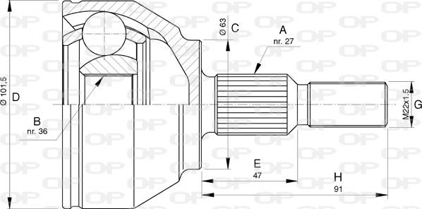 Open Parts CVJ5756.10 - Шарнирный комплект, ШРУС, приводной вал autospares.lv