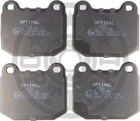 Optimal 9164 - Тормозные колодки, дисковые, комплект autospares.lv