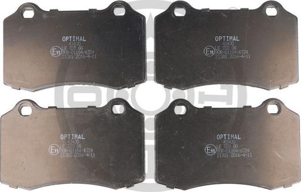 Optimal 43430 - Тормозные колодки, дисковые, комплект autospares.lv