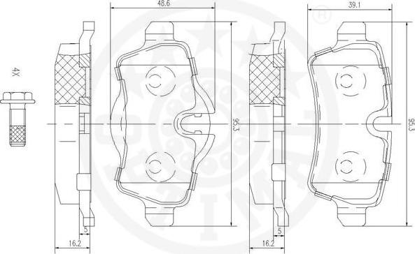 Optimal 12433 - Тормозные колодки, дисковые, комплект autospares.lv