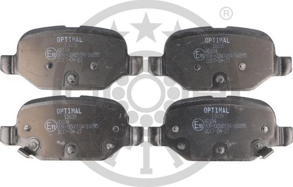 Optimal 12639 - Тормозные колодки, дисковые, комплект autospares.lv