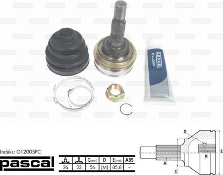 Pascal G12005PC - Шарнирный комплект, ШРУС, приводной вал autospares.lv