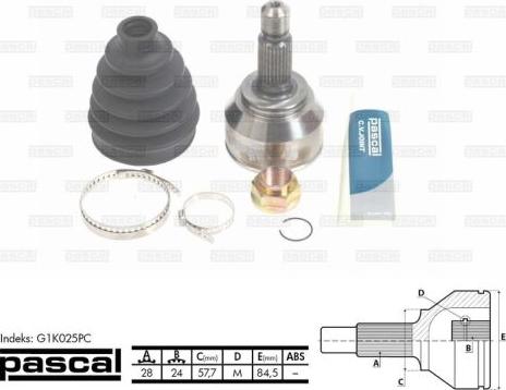 Pascal G1K025PC - Шарнирный комплект, ШРУС, приводной вал autospares.lv