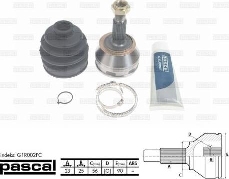 Pascal G1R002PC - Шарнирный комплект, ШРУС, приводной вал autospares.lv