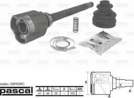 Pascal G8F003PC - Шарнирный комплект, ШРУС, приводной вал autospares.lv