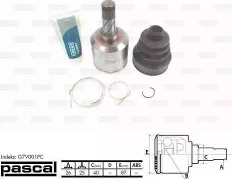 Pascal G7V001PC - Шарнирный комплект, ШРУС, приводной вал autospares.lv