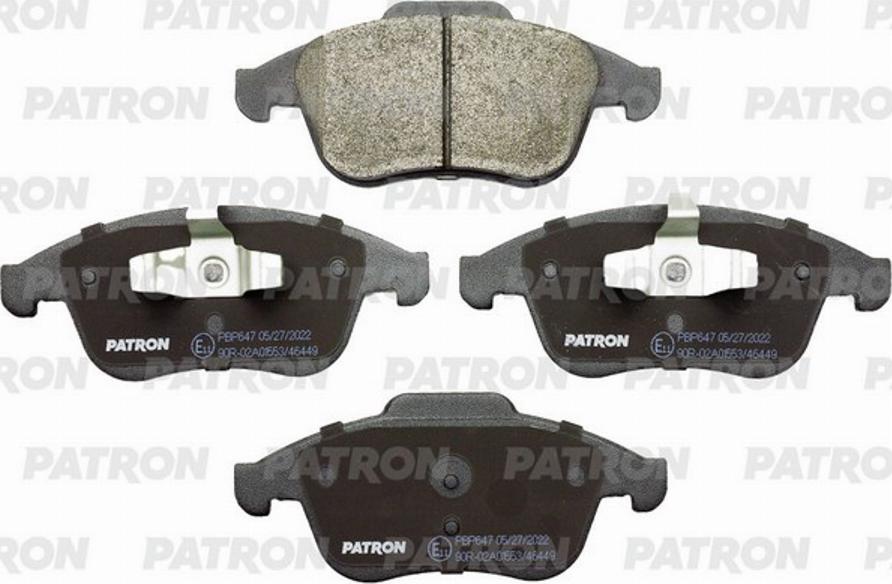 Patron PBP647 - Тормозные колодки, дисковые, комплект autospares.lv