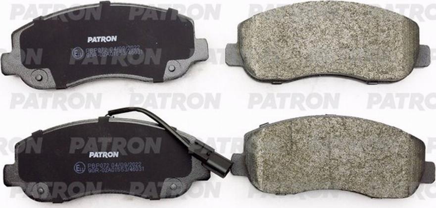 Patron PBP072 - Тормозные колодки, дисковые, комплект autospares.lv