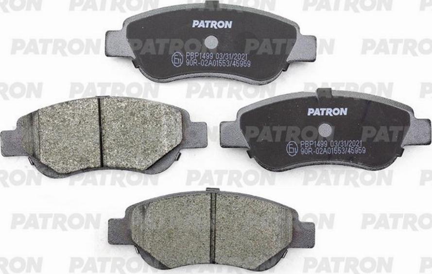 Patron PBP1499 - Тормозные колодки, дисковые, комплект autospares.lv