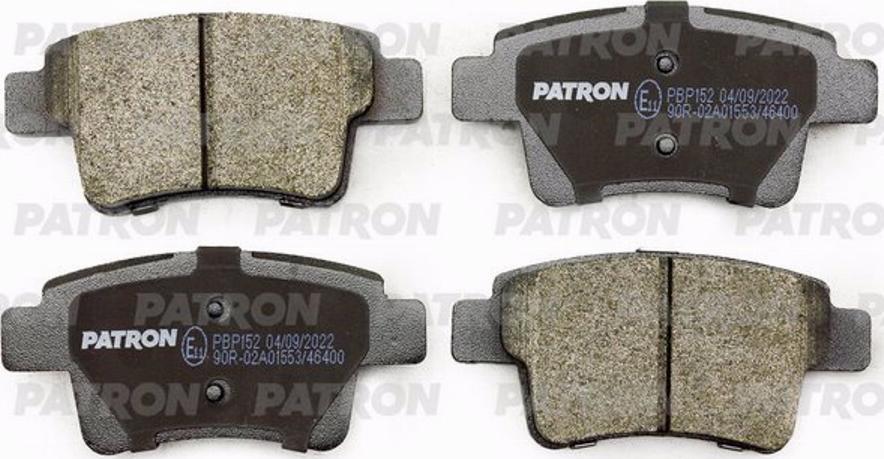 Patron PBP152 - Тормозные колодки, дисковые, комплект autospares.lv