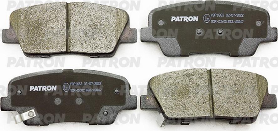 Patron PBP1663 - Тормозные колодки, дисковые, комплект autospares.lv