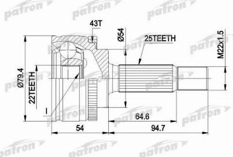 Patron PCV4306 - Шарнирный комплект, ШРУС, приводной вал autospares.lv