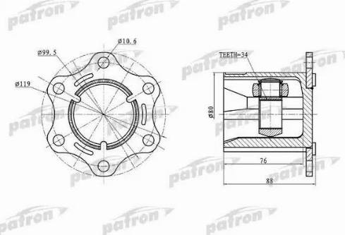 Patron PCV5004 - Шарнирный комплект, ШРУС, приводной вал autospares.lv