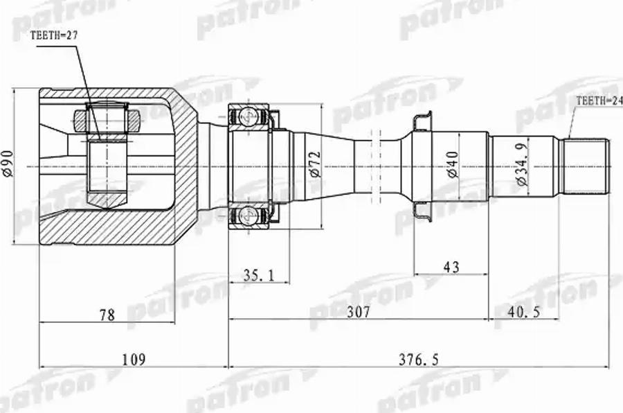 Patron PCV1430 - Шарнирный комплект, ШРУС, приводной вал autospares.lv