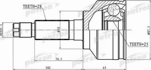 Patron PCV1654 - Шарнирный комплект, ШРУС, приводной вал autospares.lv