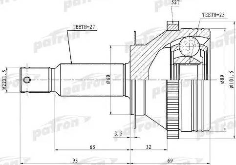 Patron PCV1350 - Шарнирный комплект, ШРУС, приводной вал autospares.lv