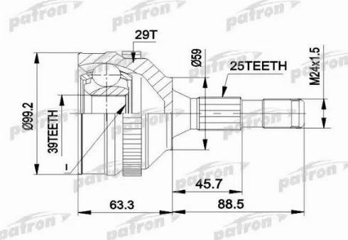 Patron PCV1281A - Шарнирный комплект, ШРУС, приводной вал autospares.lv