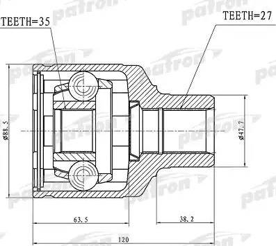 Patron PCV1238 - Шарнирный комплект, ШРУС, приводной вал autospares.lv