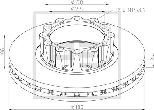 PE Automotive 036.005-00A - Тормозной диск autospares.lv