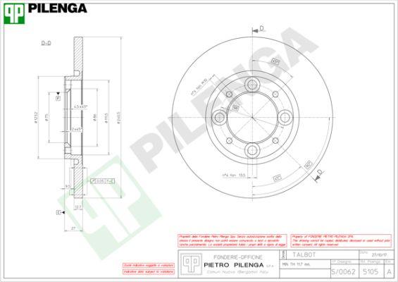 Pilenga 5105 - Тормозной диск autospares.lv