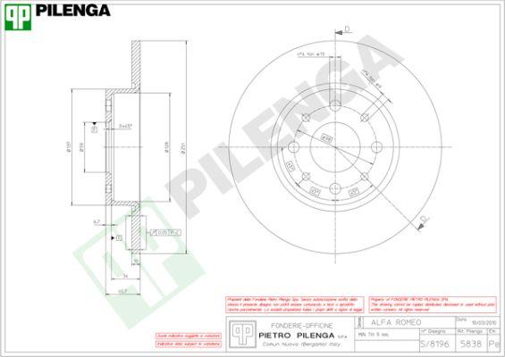 Pilenga 5838 - Тормозной диск autospares.lv