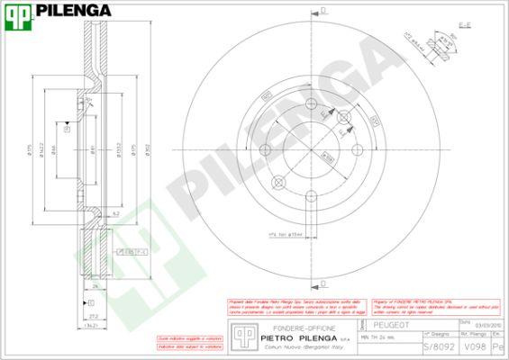 Pilenga V098 - Тормозной диск autospares.lv