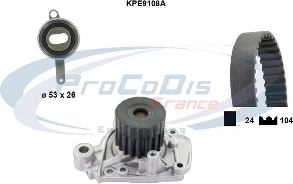 Procodis France KPE9108A - Водяной насос + комплект зубчатого ремня ГРМ autospares.lv