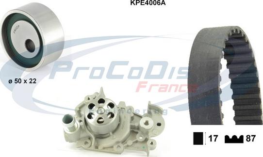 Procodis France KPE4006A - Водяной насос + комплект зубчатого ремня ГРМ autospares.lv