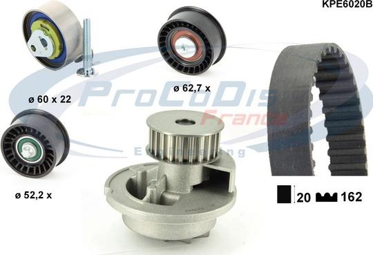 Procodis France KPE6020B - Водяной насос + комплект зубчатого ремня ГРМ autospares.lv