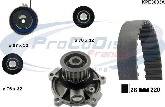 Procodis France KPE8003A - Водяной насос + комплект зубчатого ремня ГРМ autospares.lv