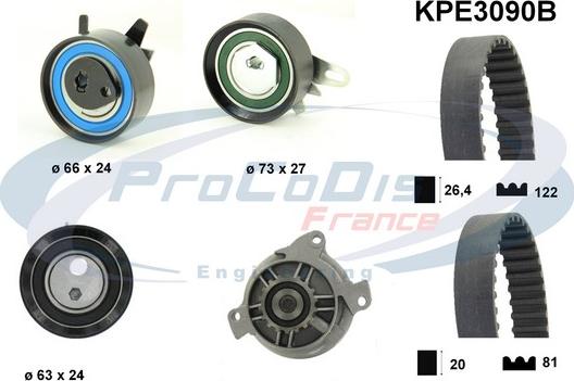 Procodis France KPE3090B - Водяной насос + комплект зубчатого ремня ГРМ autospares.lv