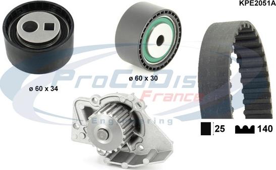 Procodis France KPE2051A - Водяной насос + комплект зубчатого ремня ГРМ autospares.lv