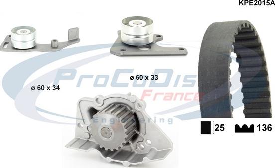 Procodis France KPE2015A - Водяной насос + комплект зубчатого ремня ГРМ autospares.lv