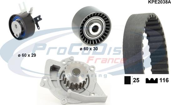 Procodis France KPE2038A - Водяной насос + комплект зубчатого ремня ГРМ autospares.lv