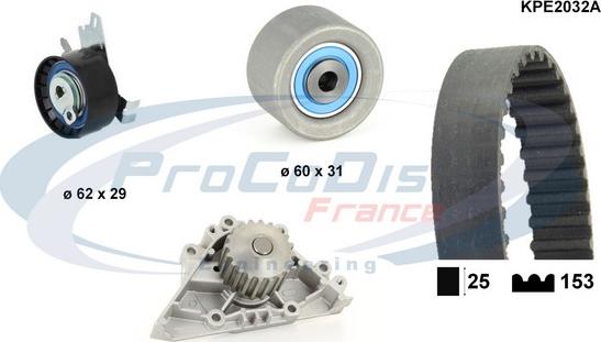 Procodis France KPE2032A - Водяной насос + комплект зубчатого ремня ГРМ autospares.lv