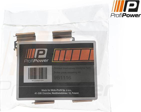 ProfiPower 9B1116 - Комплектующие для колодок дискового тормоза autospares.lv